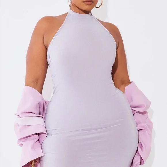 PrettyLittleThing | Dresses | Plus Grey Slinky Halter Dress | Poshmark